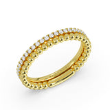 Double Band Bead and Diamond Wedding Ring