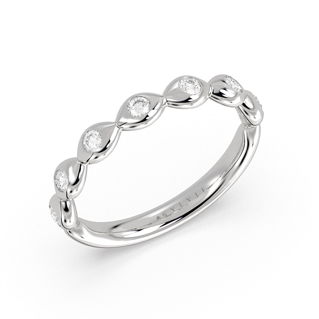 Marquise Shaped Flush Set Diamond Wedding Ring