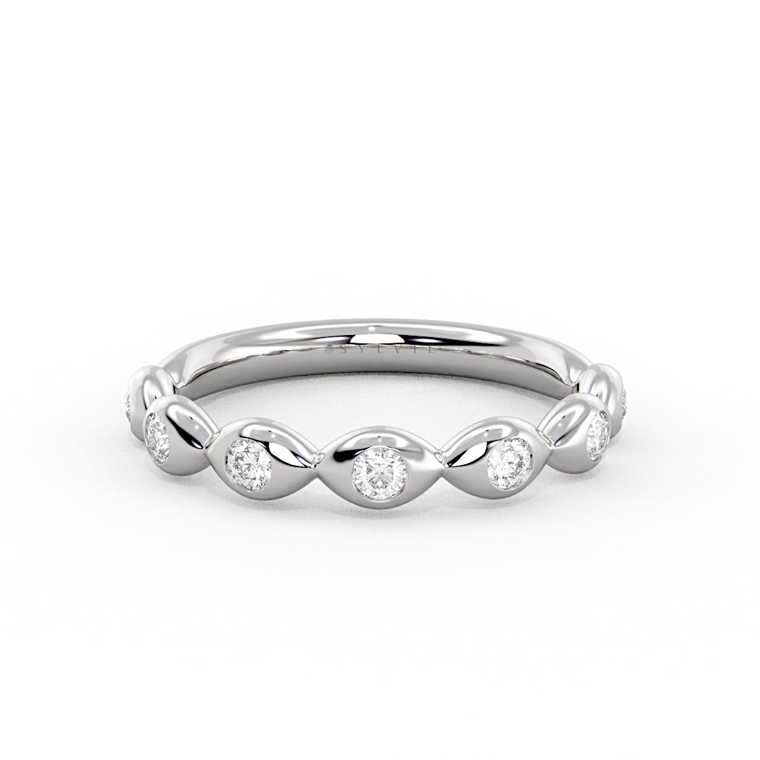 Marquise Shaped Flush Set Diamond Wedding Ring