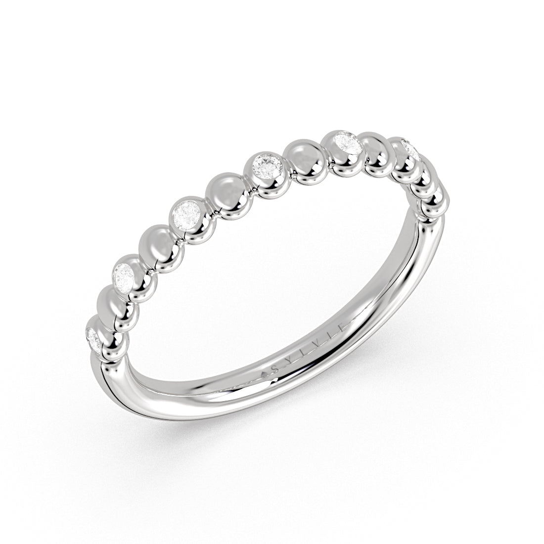 Alternating Bead and Diamond Wedding Ring