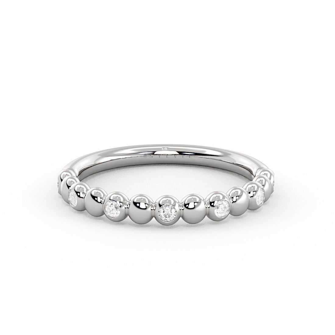 Alternating Bead and Diamond Wedding Ring