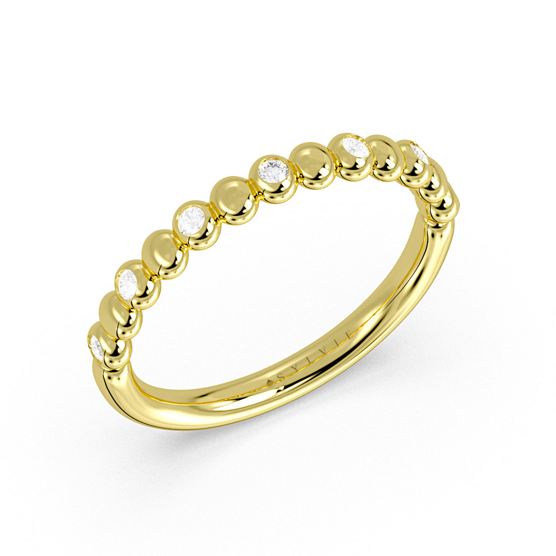 Alternating Bead and Diamond Wedding Ring