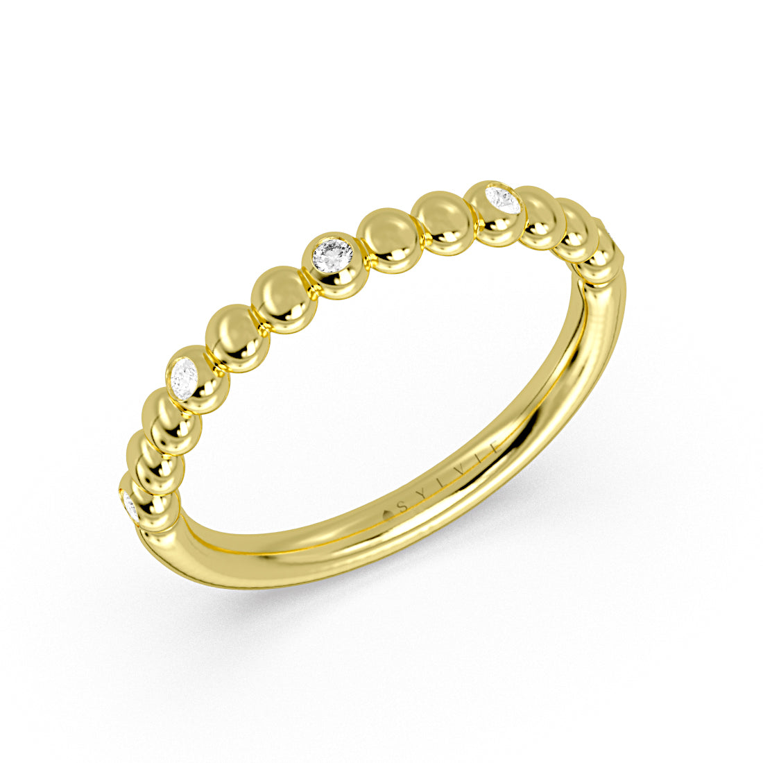 Alternating Bead and Diamond Wedding Ring