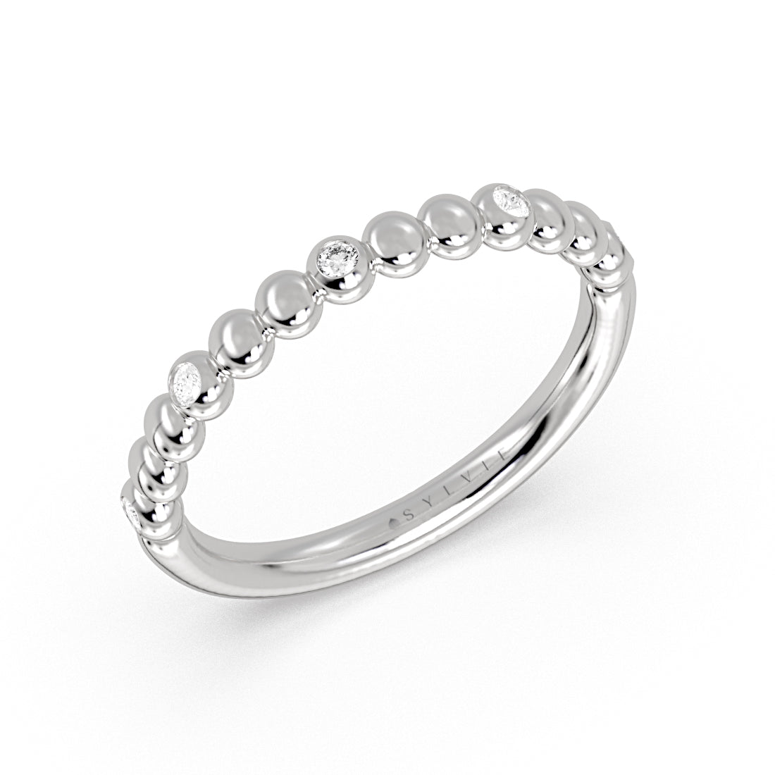 Alternating Bead and Diamond Wedding Ring