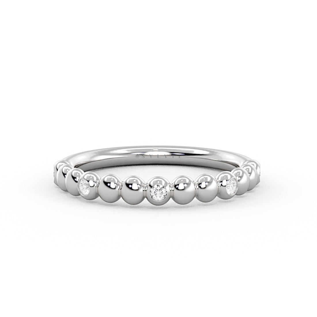 Alternating Bead and Diamond Wedding Ring
