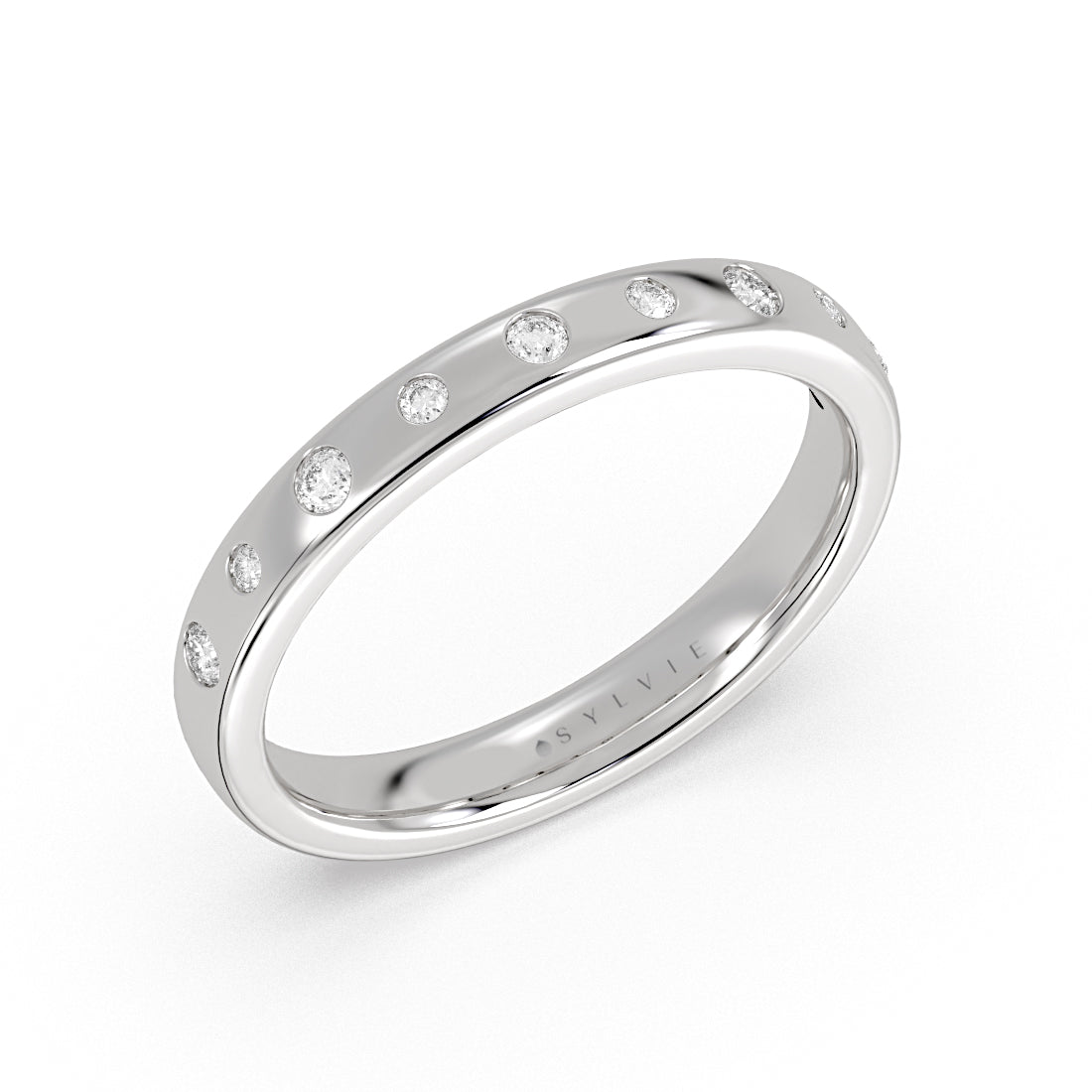 Flush Set Flat Edge Diamond Wedding Ring