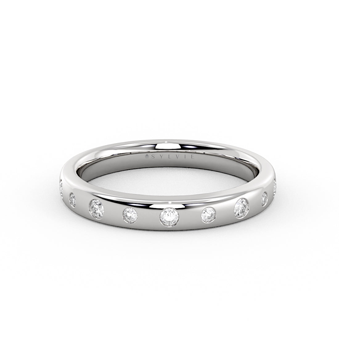 Flush Set Flat Edge Diamond Wedding Ring