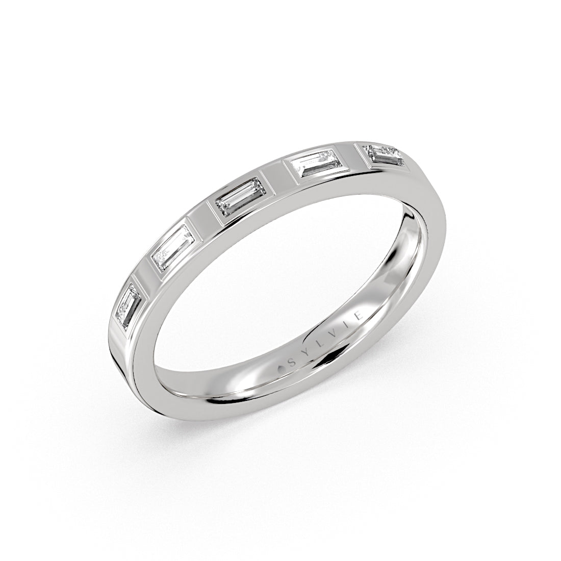 Flush Set Flat Edge Baguette Diamond Wedding Ring