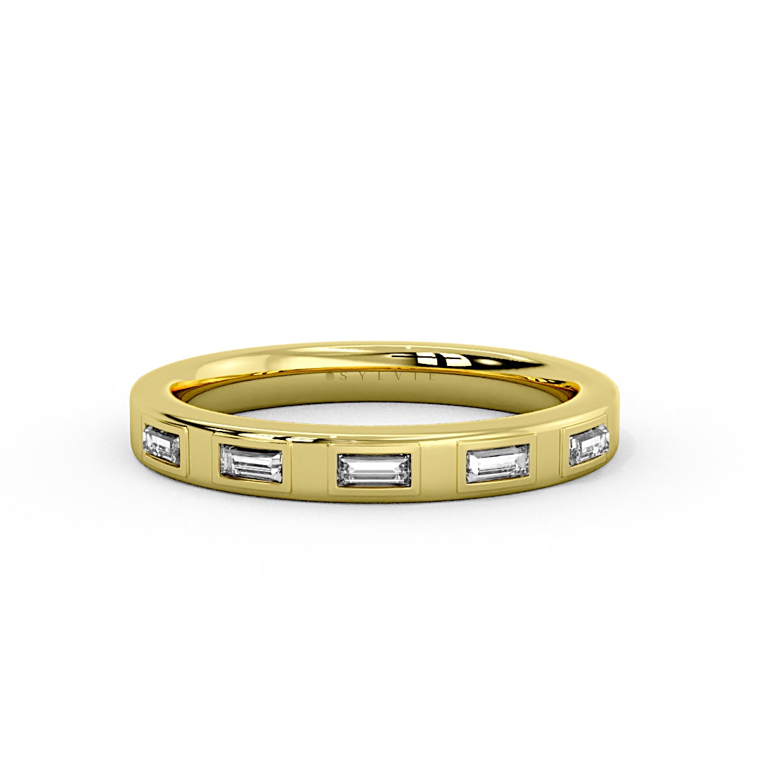 Flush Set Flat Edge Baguette Diamond Wedding Ring