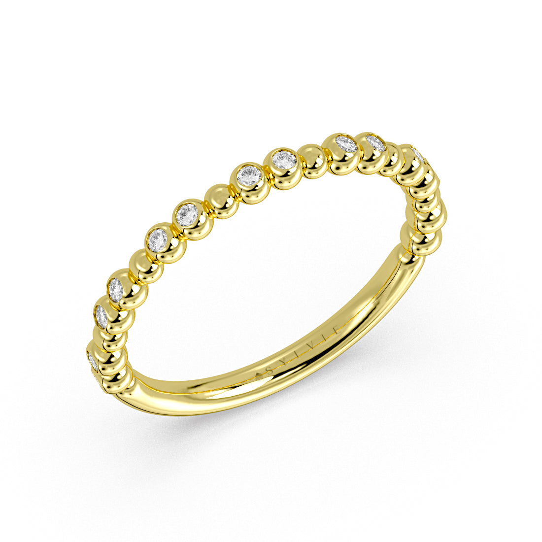 Alternating Bead and Diamond Wedding Ring
