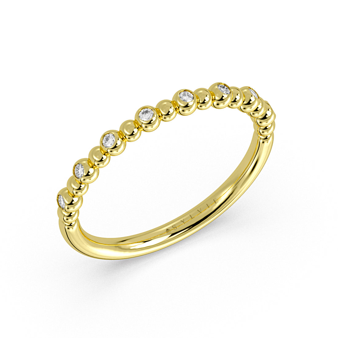 Alternating Bead and Diamond Wedding Ring