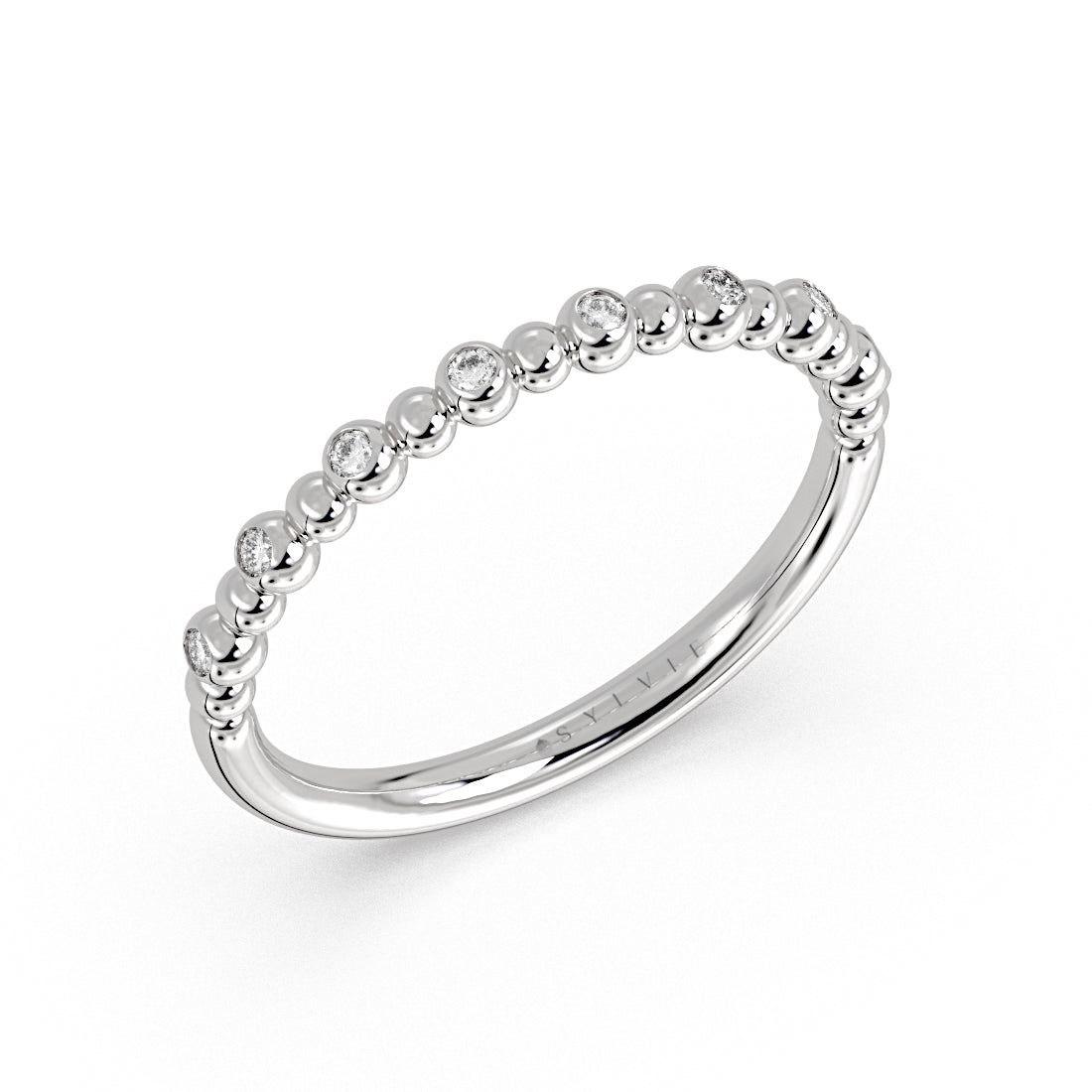 Alternating Bead and Diamond Wedding Ring