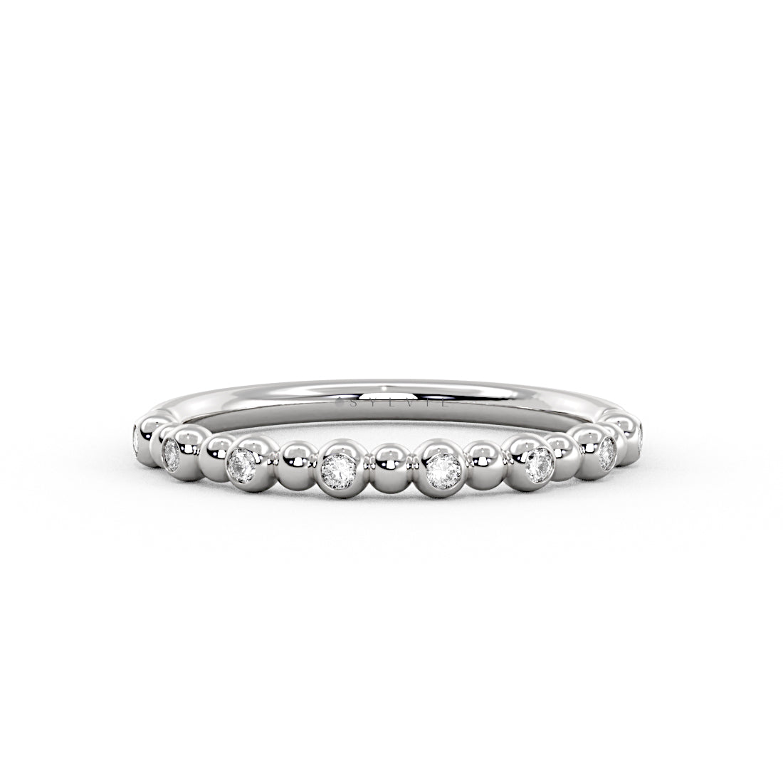 Alternating Bead and Diamond Wedding Ring