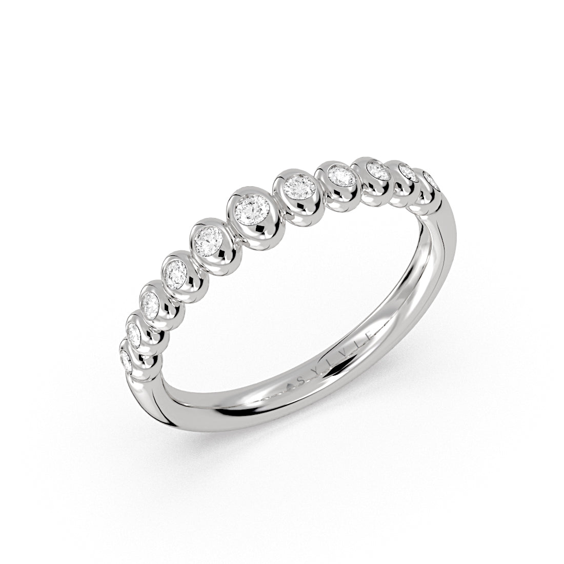 Graduating Flush Set Diamond Bead Wedding Ring