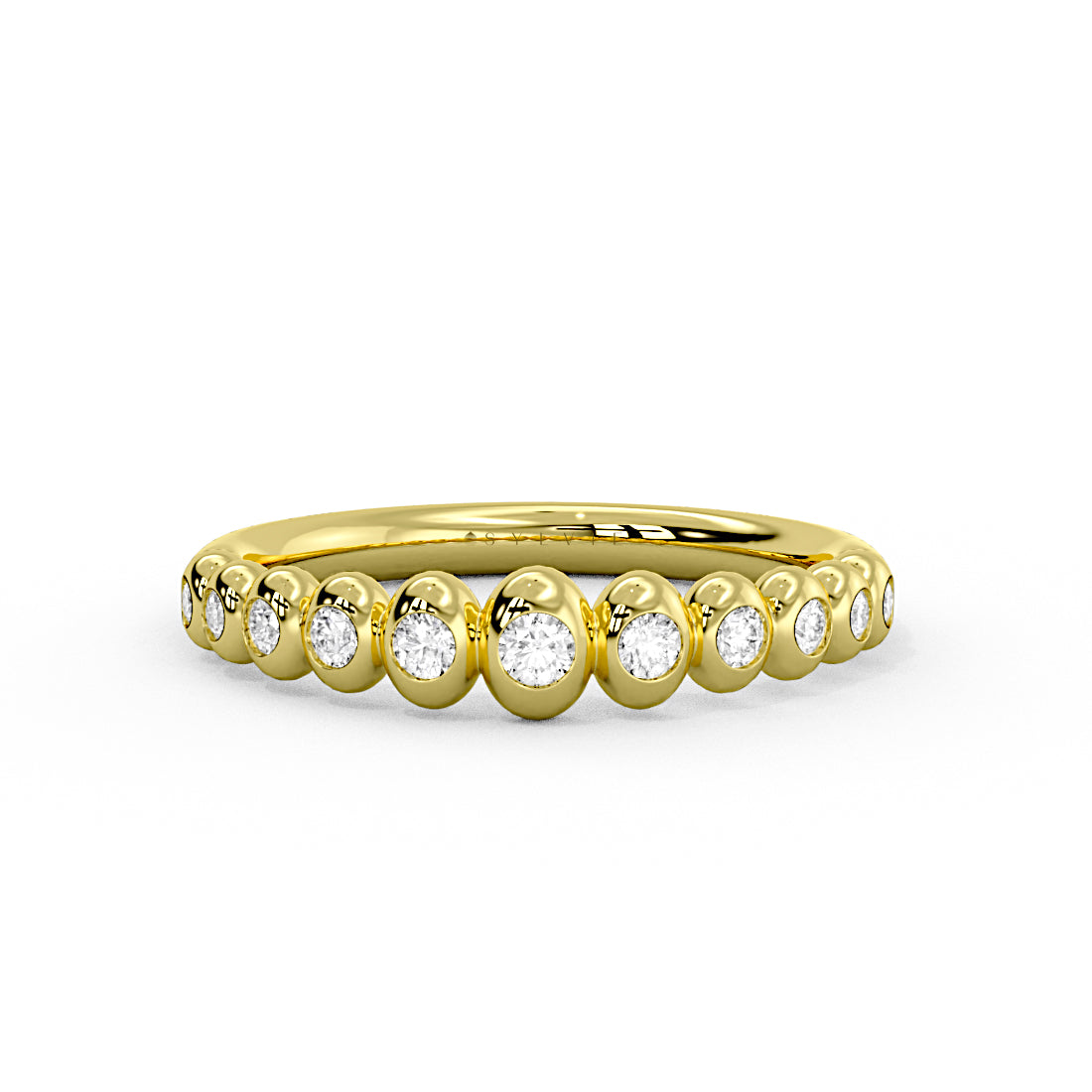 Graduating Flush Set Diamond Bead Wedding Ring