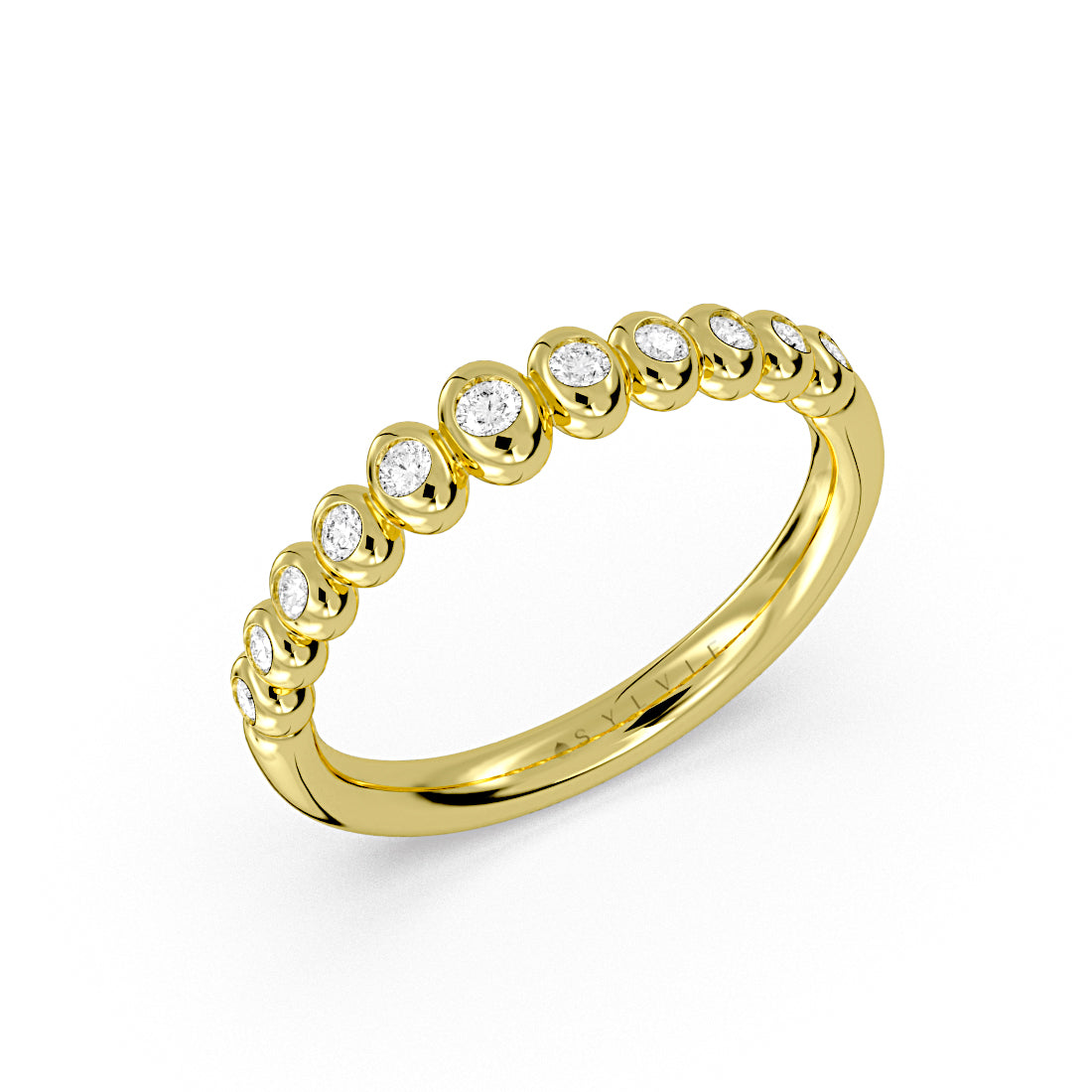 Graduating Flush Set Diamond Bead Wedding Ring