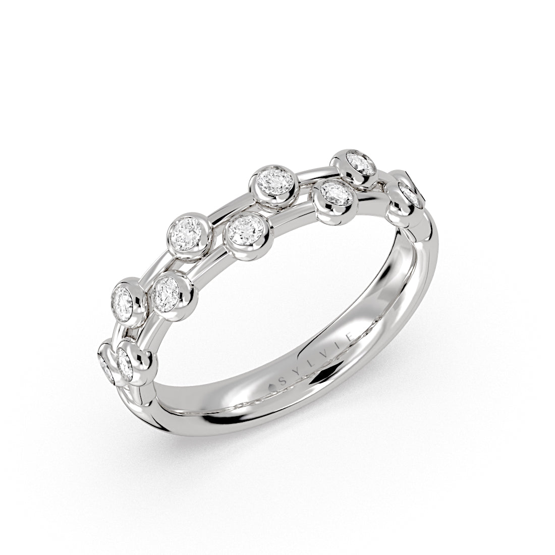 Spaced Flush Set Diamond Double Band Wedding Ring