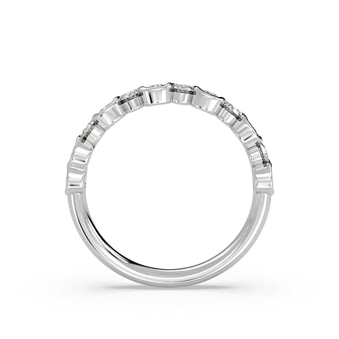 Wavy Half Bezel Diamond Wedding Ring - 0.57 CT