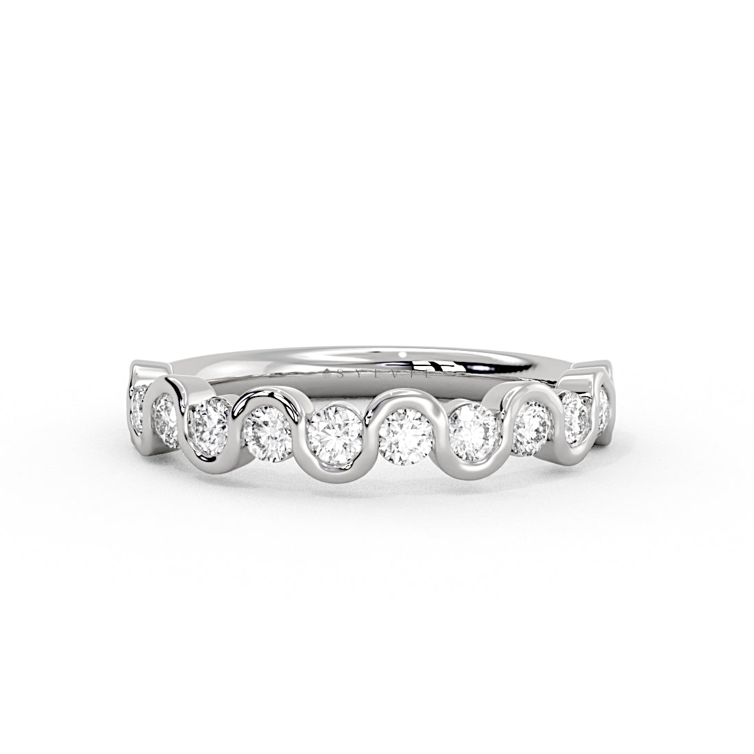 Wavy Half Bezel Diamond Wedding Ring - 0.57 CT