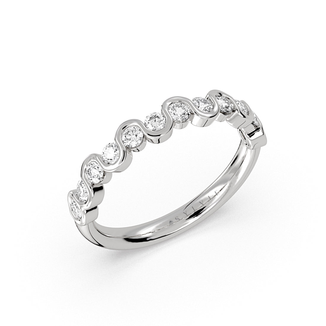 Wavy Half Bezel Diamond Wedding Ring - 0.57 CT