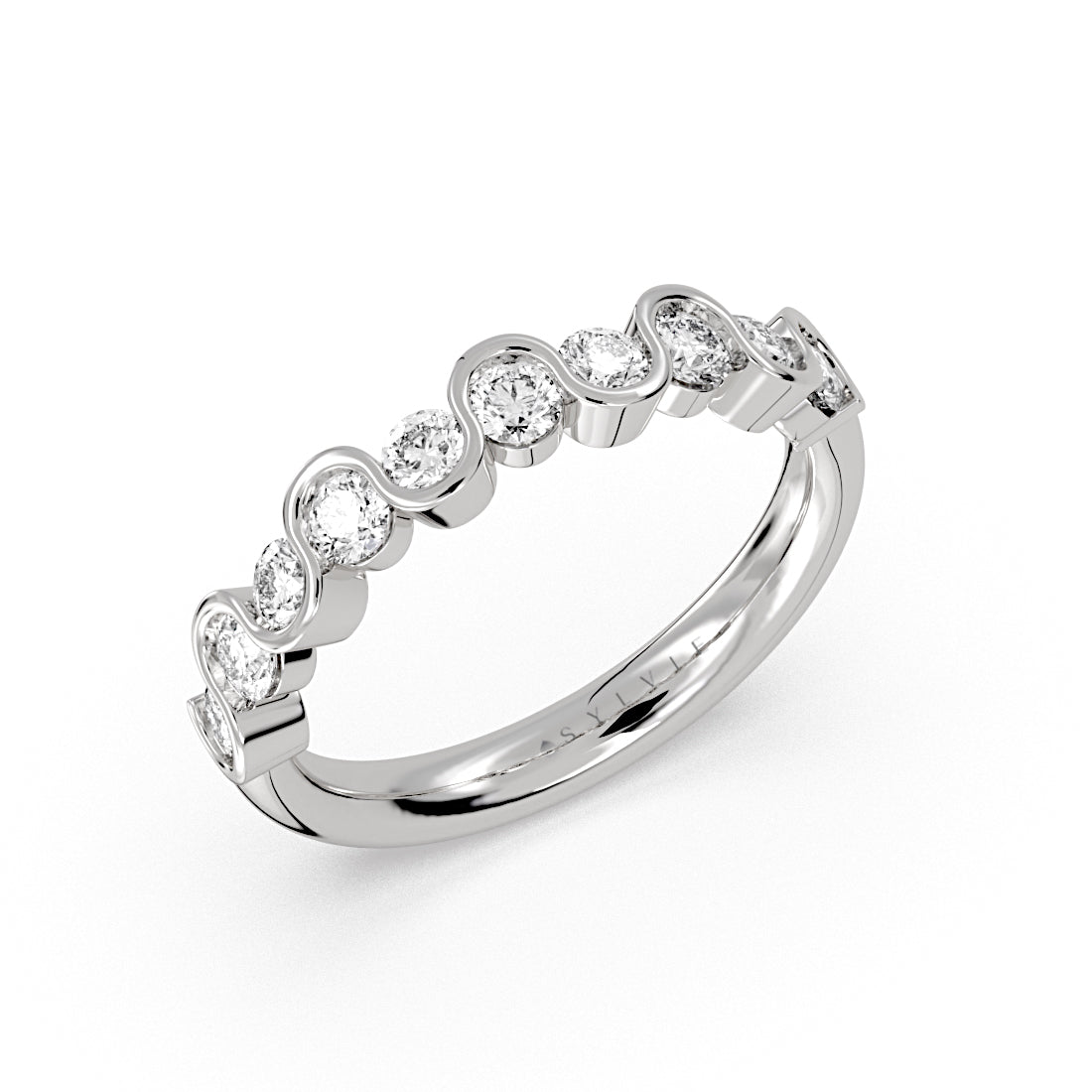 Wavy Half Bezel Diamond Wedding Ring - 0.86 CT