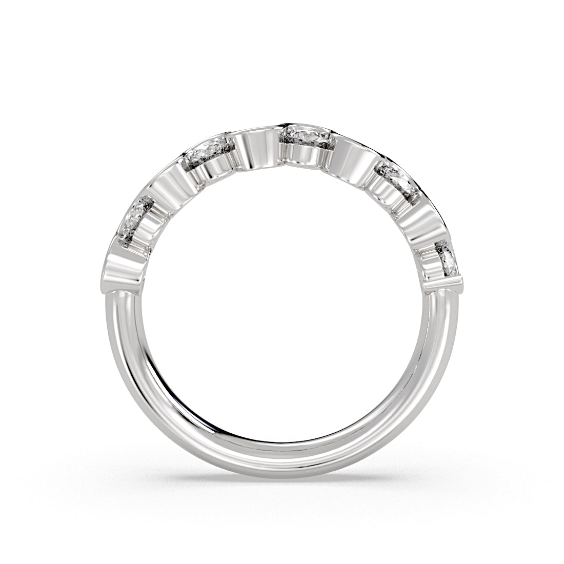 Wavy Half Bezel Diamond Wedding Ring - 0.86 CT
