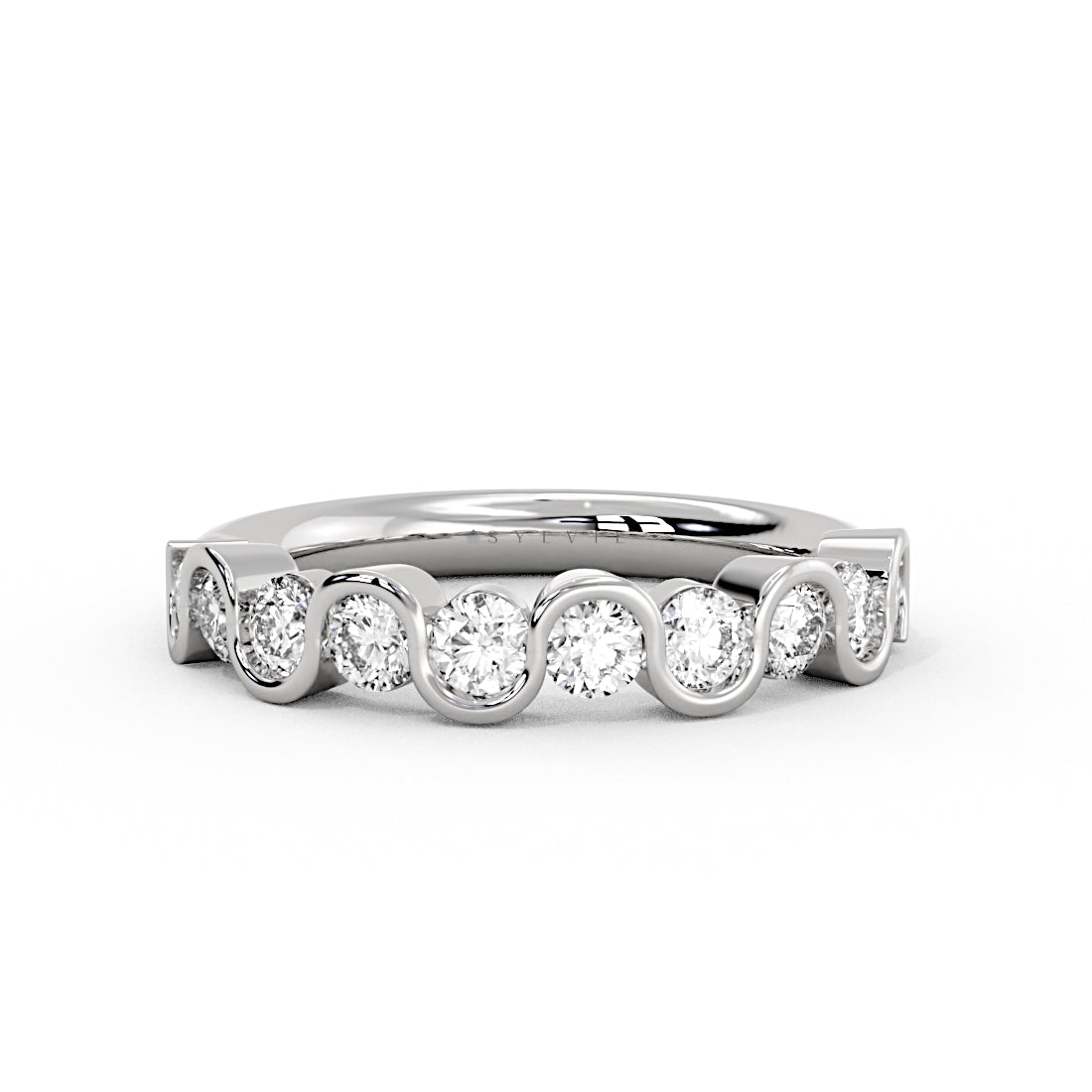 Wavy Half Bezel Diamond Wedding Ring - 0.86 CT