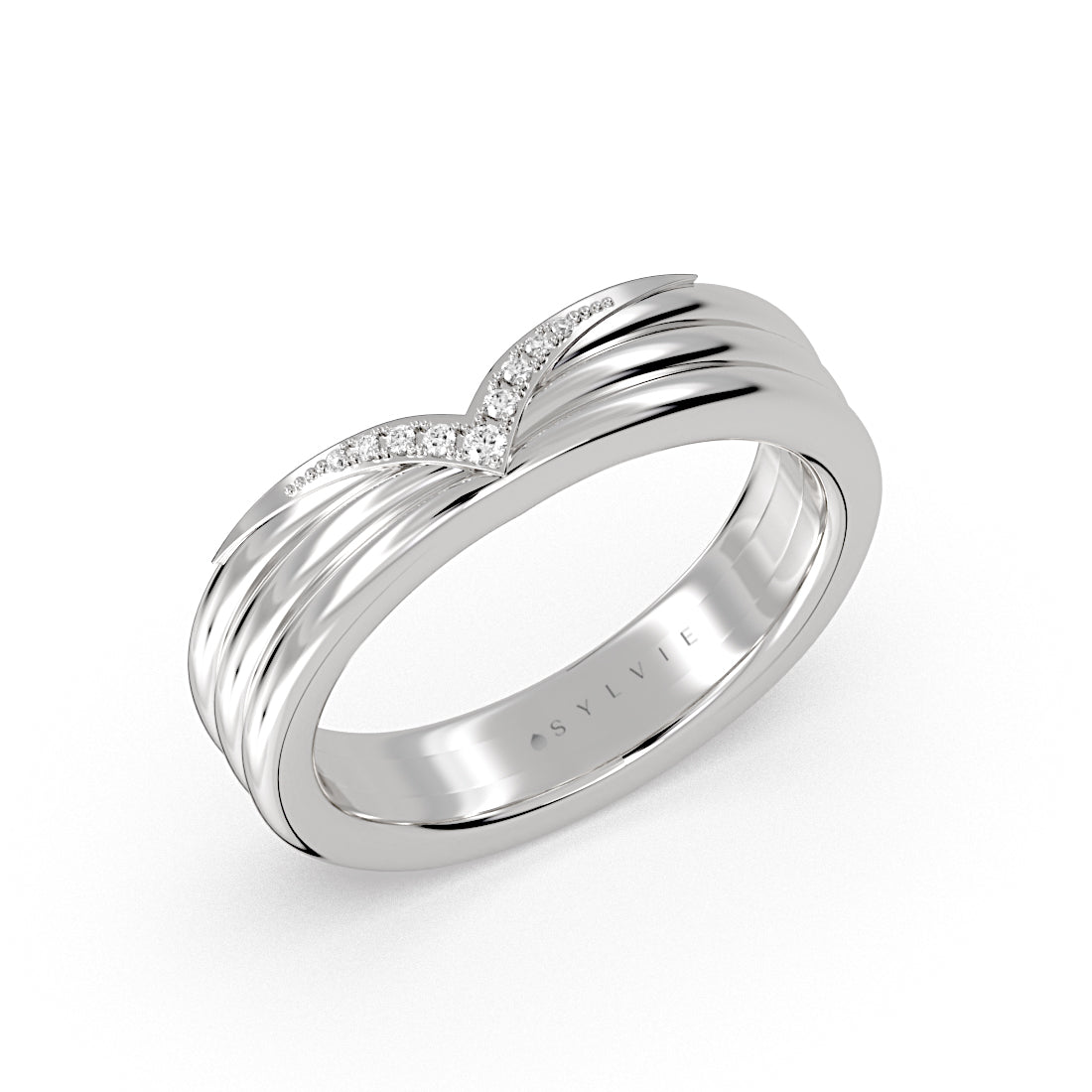 Iconelle Triple Band Wedding Ring with Diamond Shell Tip