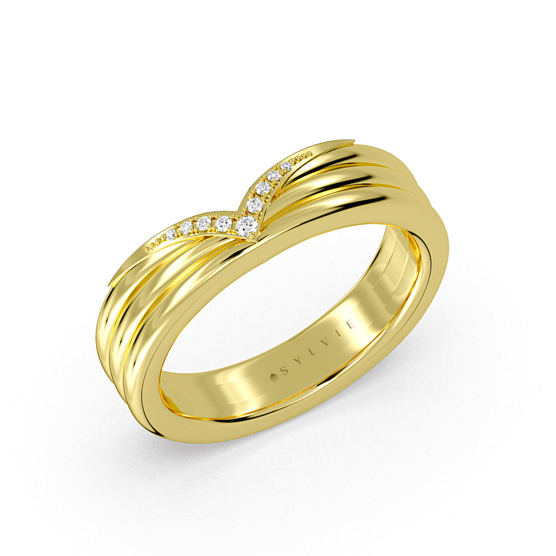 Iconelle Triple Band Wedding Ring with Diamond Shell Tip