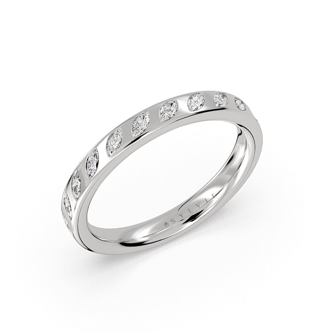 Flush Set Spaced Marquise Diamond Wedding Ring