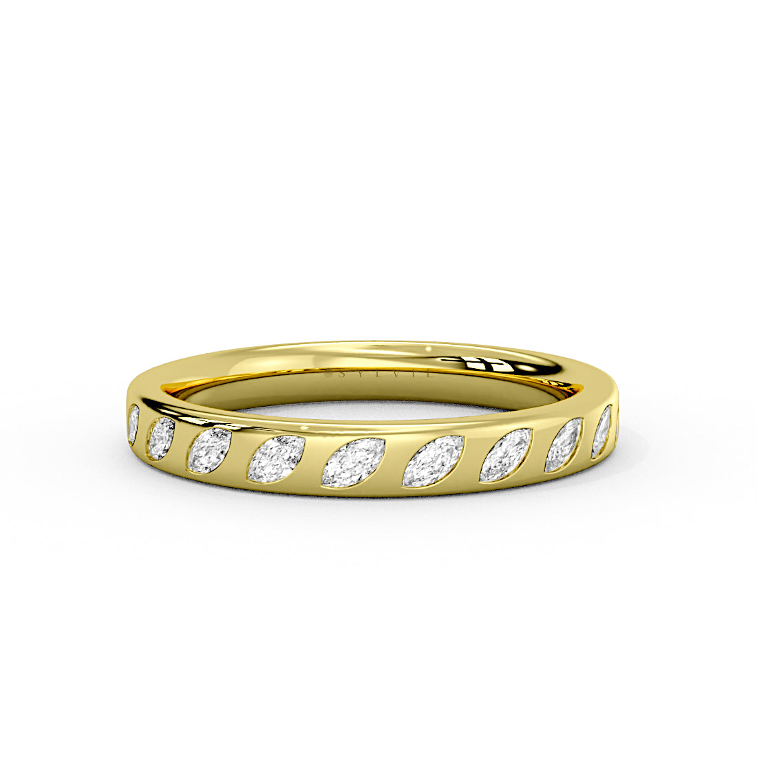 Flush Set Spaced Marquise Diamond Wedding Ring