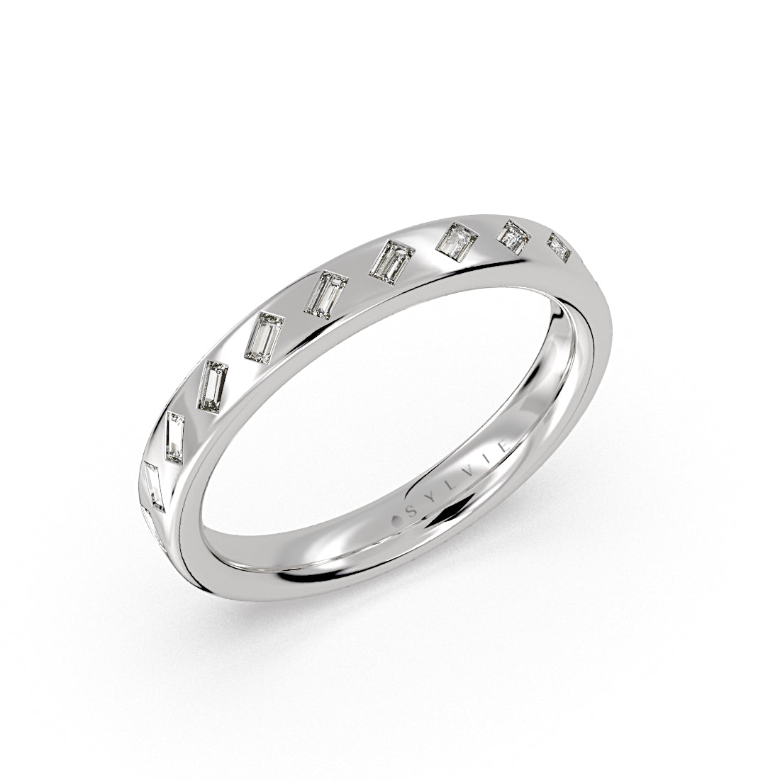 Flush Set Baguette Diamond Wedding Ring