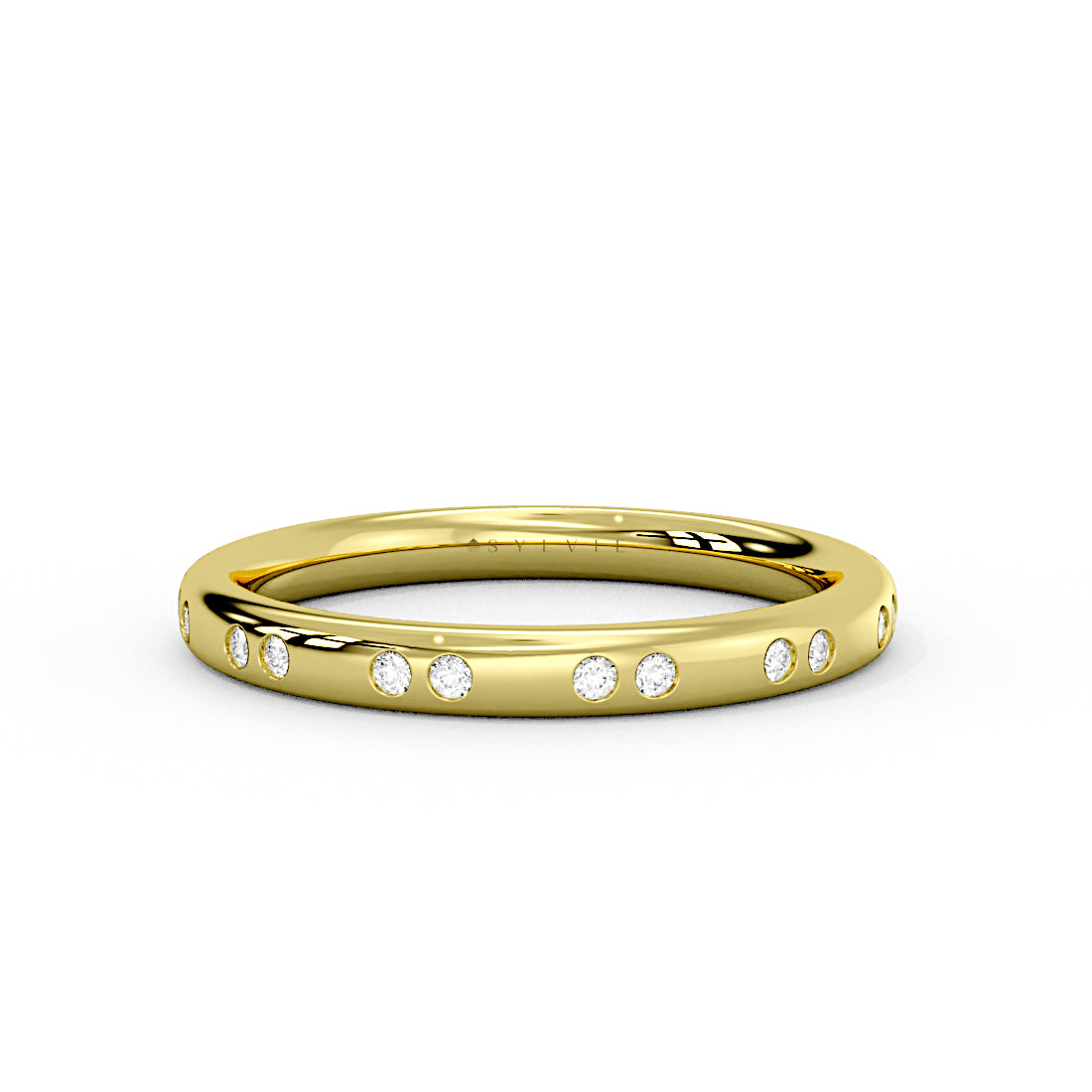 Flush Set Spaced Diamond Duos Wedding Ring