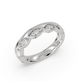 Flush Set Marquise Diamond Wedding Ring with Thick Band