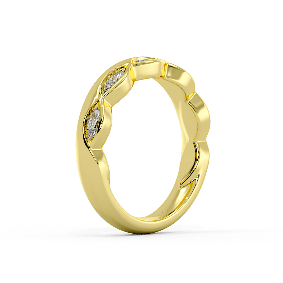 Flush Set Marquise Diamond Wedding Ring with Thick Band
