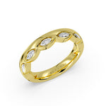 Flush Set Marquise Diamond Wedding Ring with Thick Band