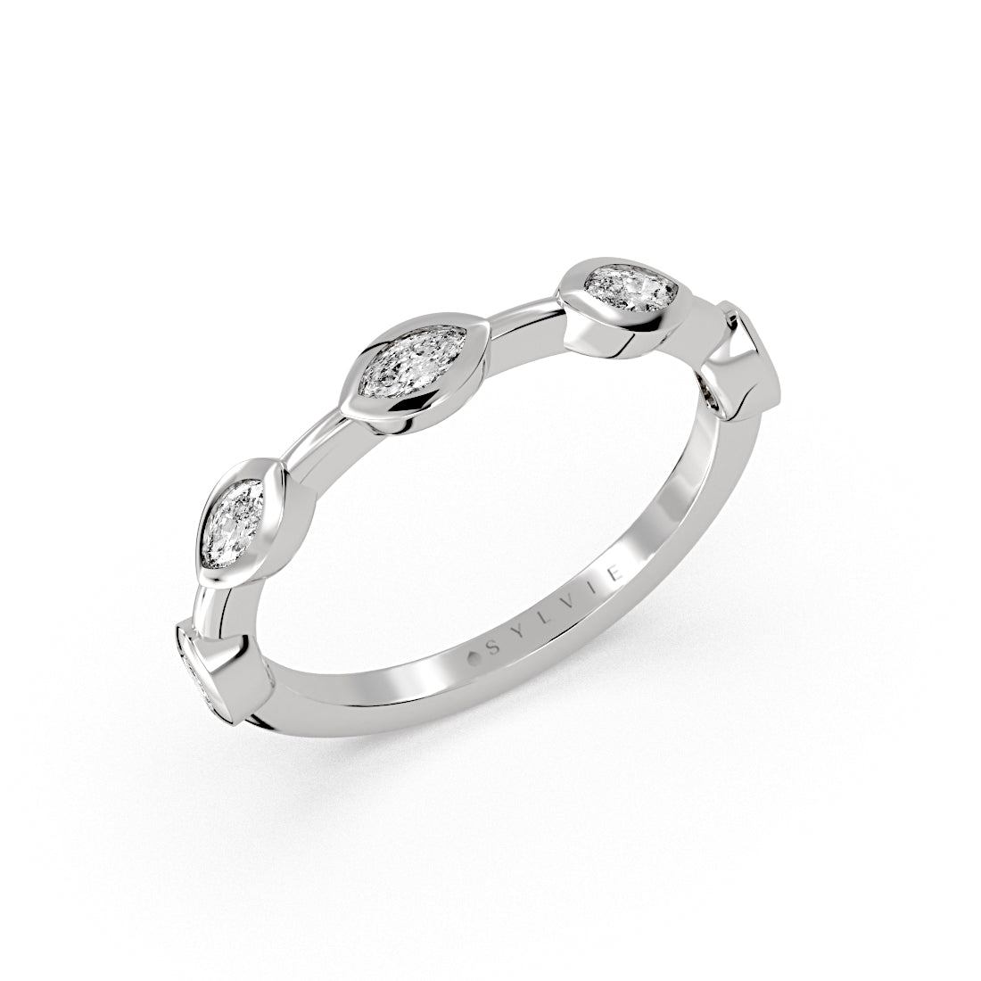 Flush Set Spaced Marquise Diamond Wedding Ring