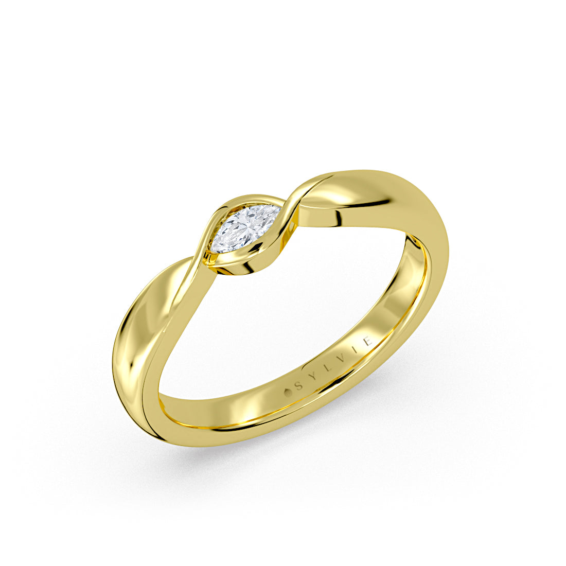 Bezel Marquise Diamond Twist Wedding Ring