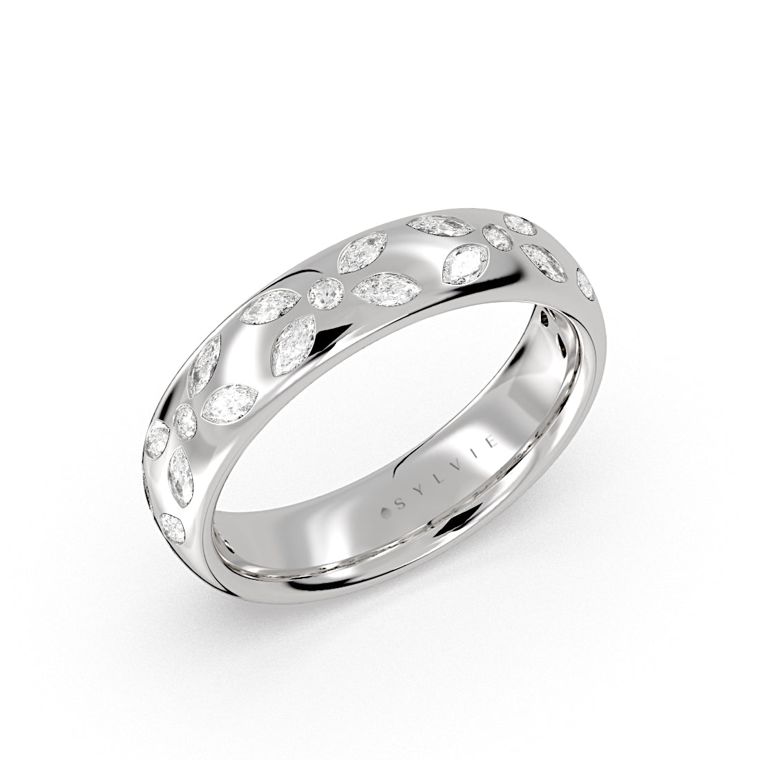 Tulira Floral Flush Set Diamond Wedding Ring