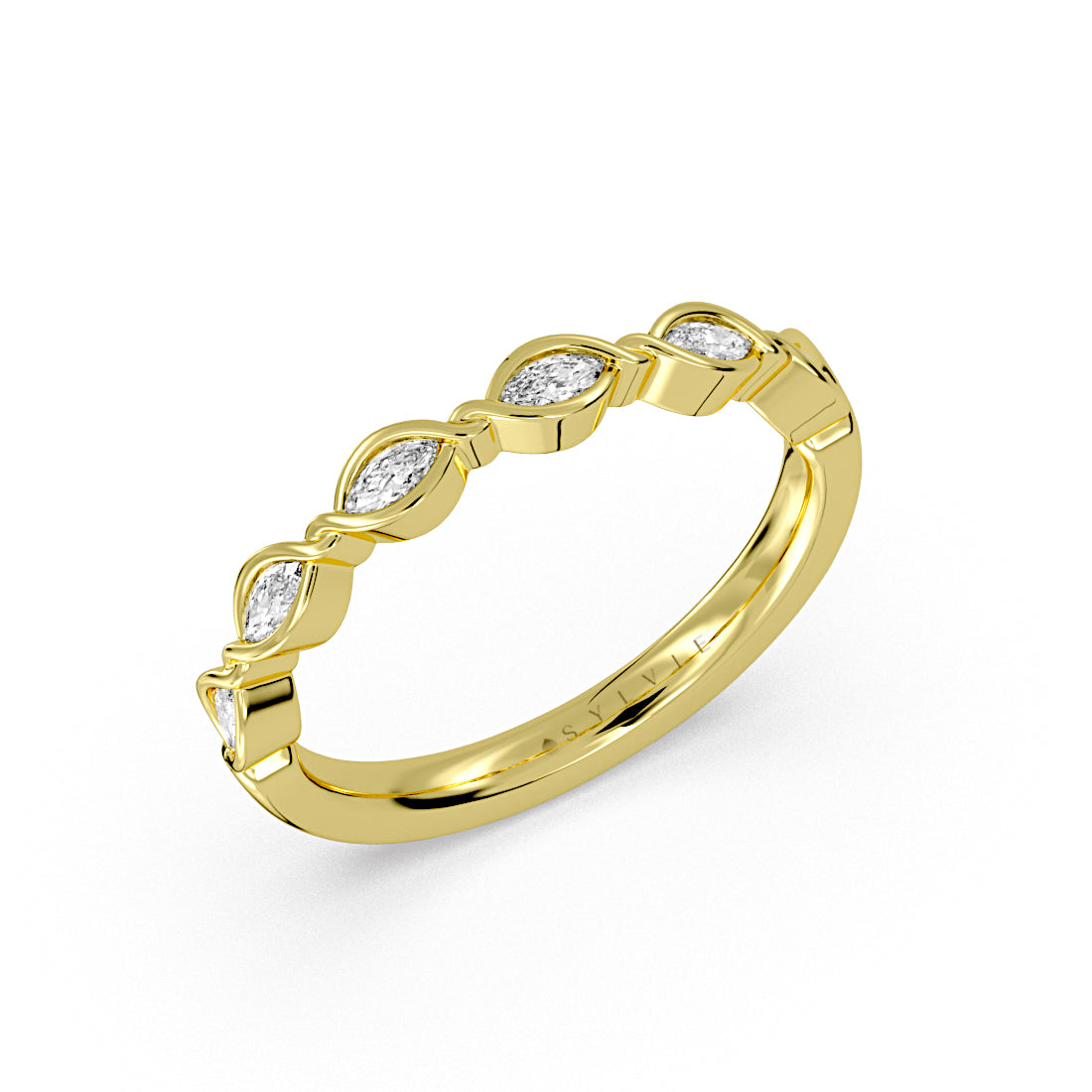 Twisted Bezel Marquise Diamond Wedding Ring