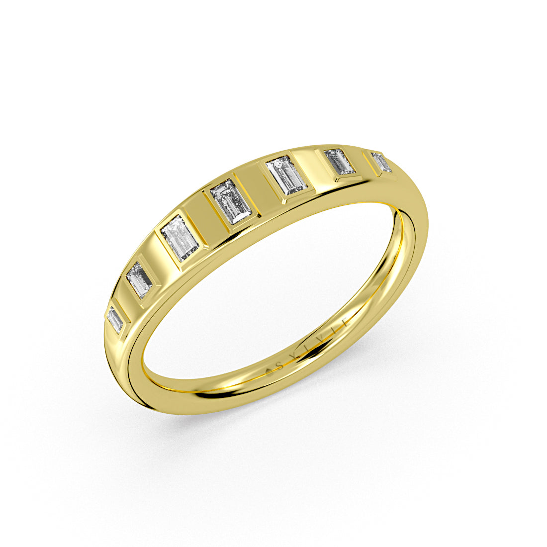 Flush Set Graduating Baguette Diamond Wedding Ring