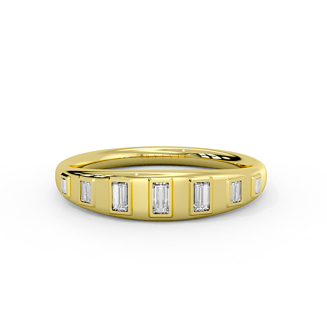 Flush Set Graduating Baguette Diamond Wedding Ring