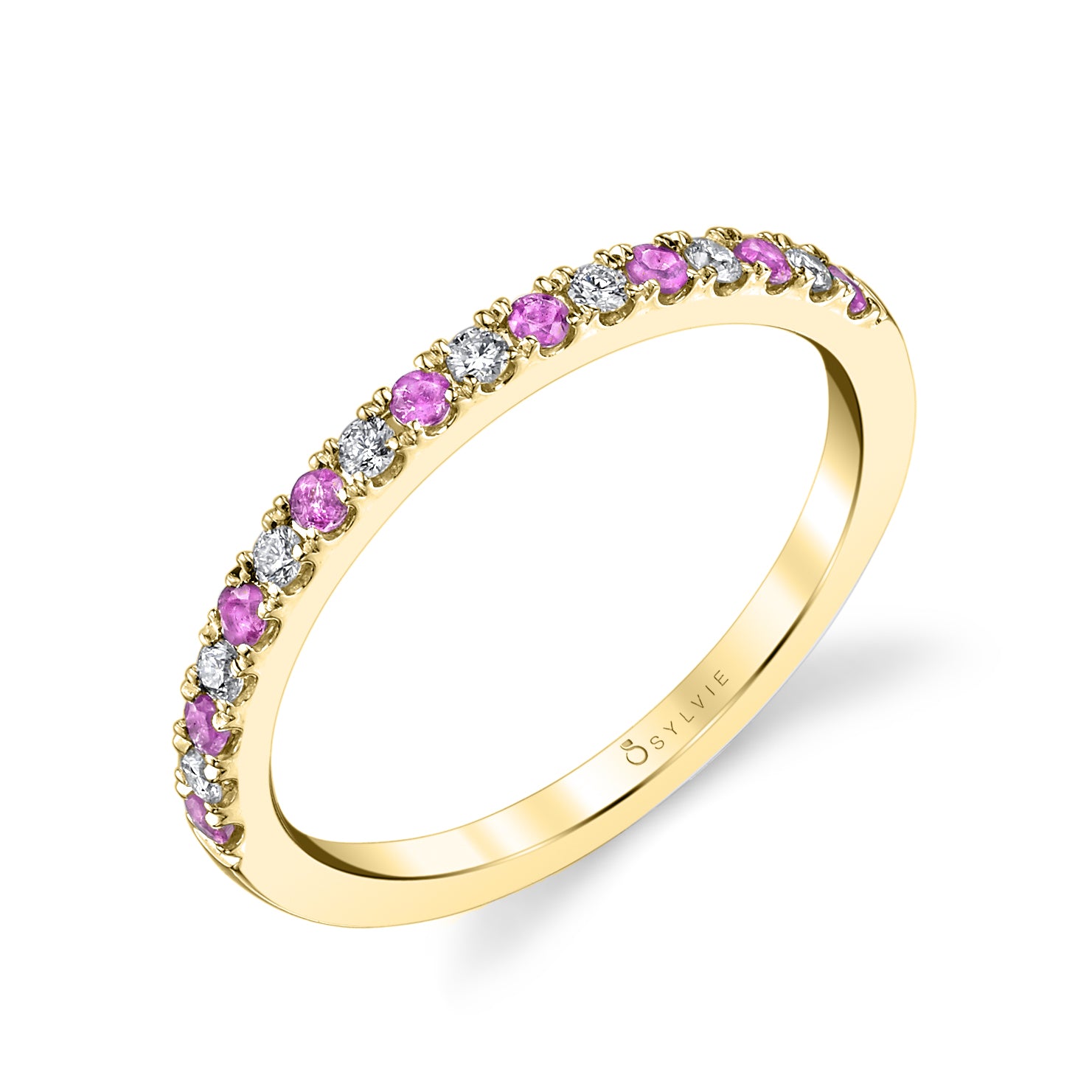 Pink Sapphire & Diamond Wedding Band