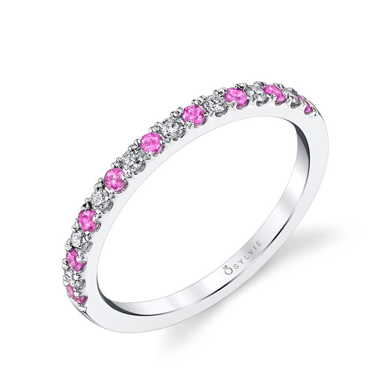 Pink Sapphire & Diamond Wedding Band