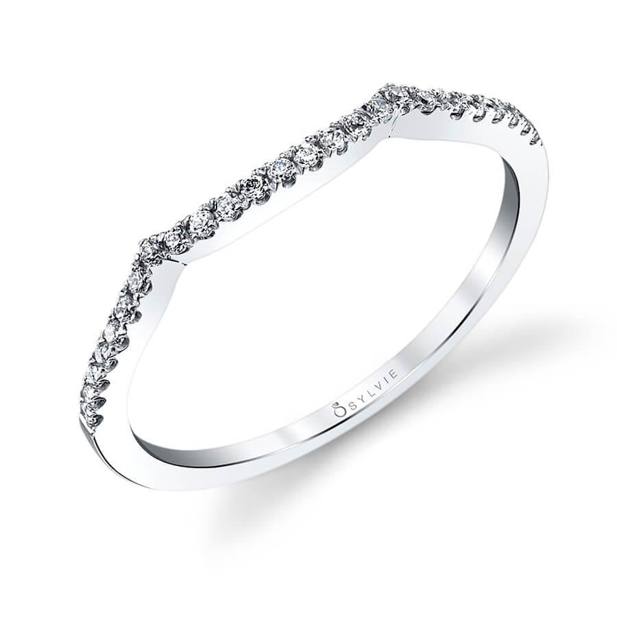 Classic Curved Round Brilliant Diamond Wedding Band - Faustine
