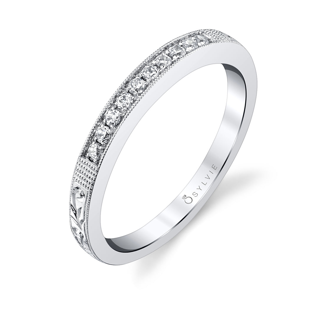 Vintage Inspired Wedding Band with Engraving Detail - Holly