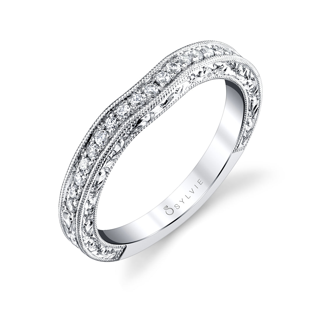 Vintage Inspired Diamond Wedding Band with Engraving Detail
