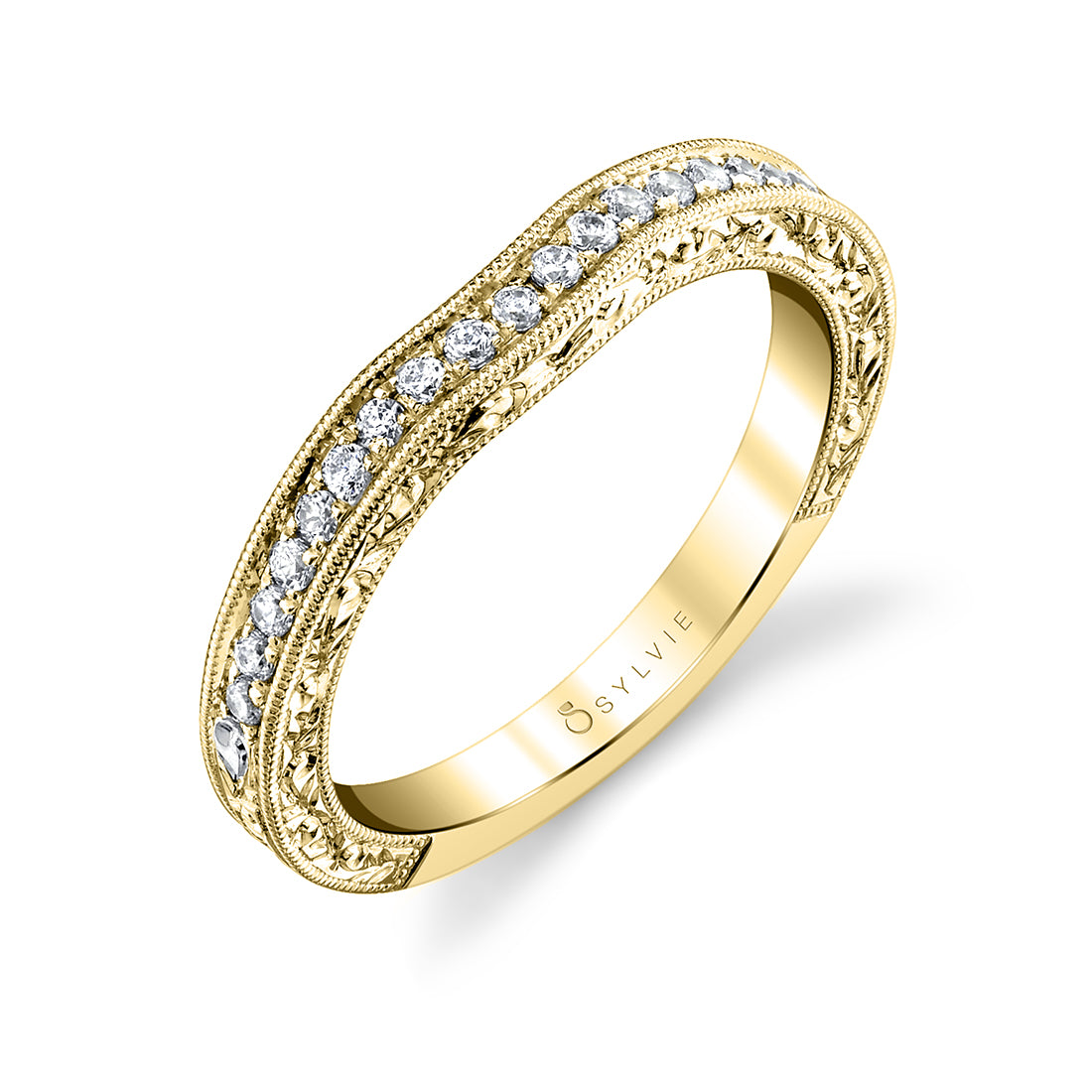 Vintage Inspired Diamond Wedding Band with Engraving Detail