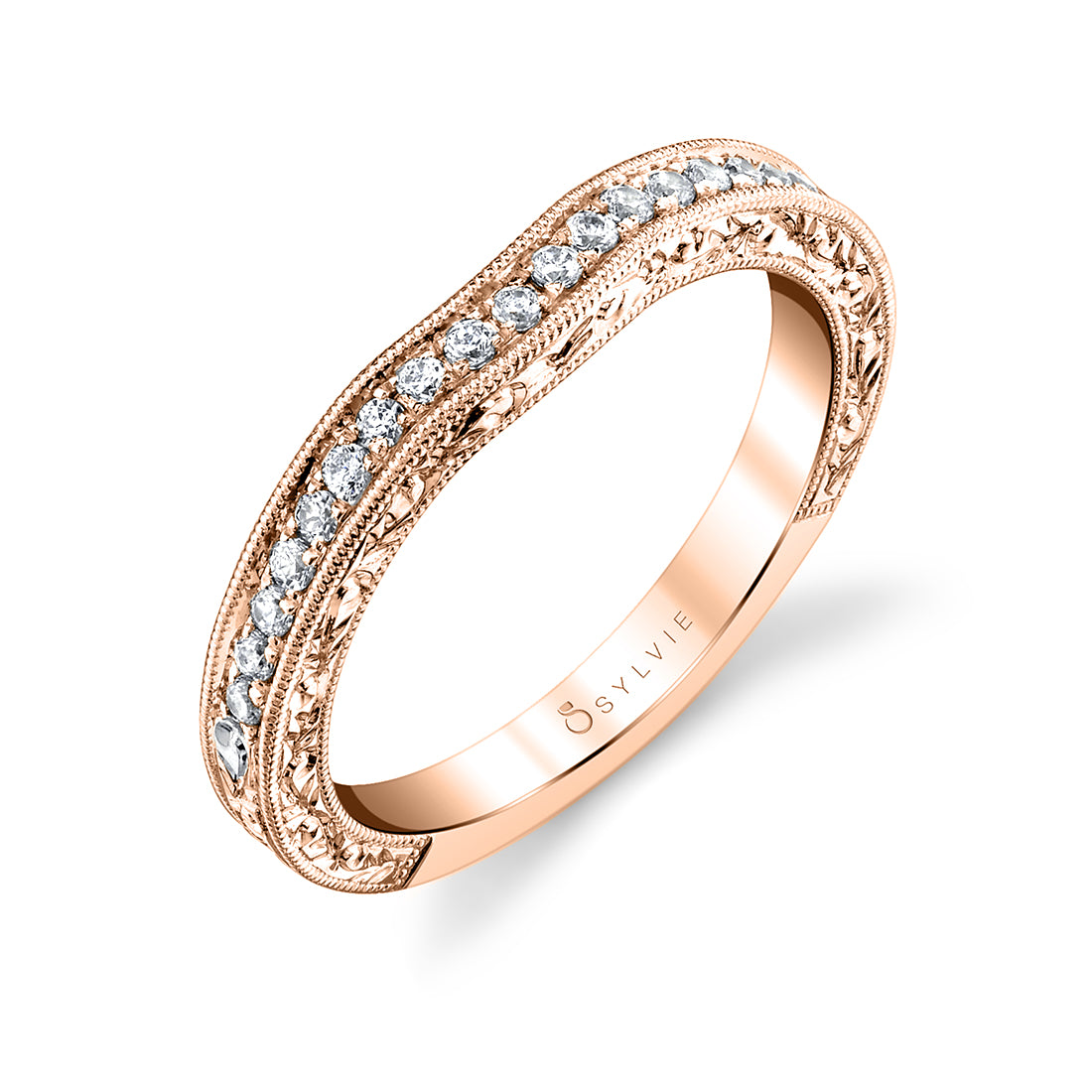 Vintage Inspired Diamond Wedding Band with Engraving Detail