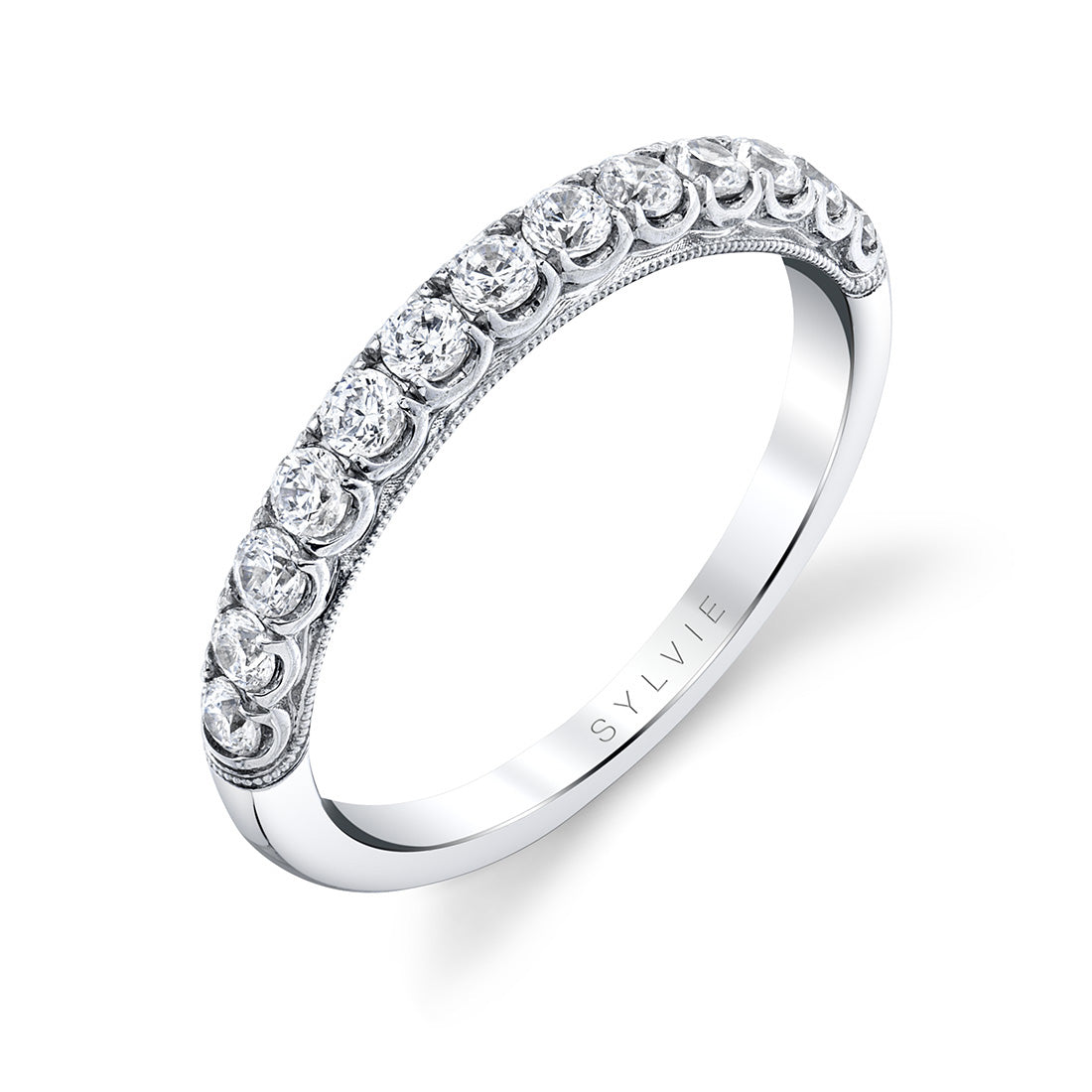 Classic Milgrain Accent Diamond Wedding Band - Lara